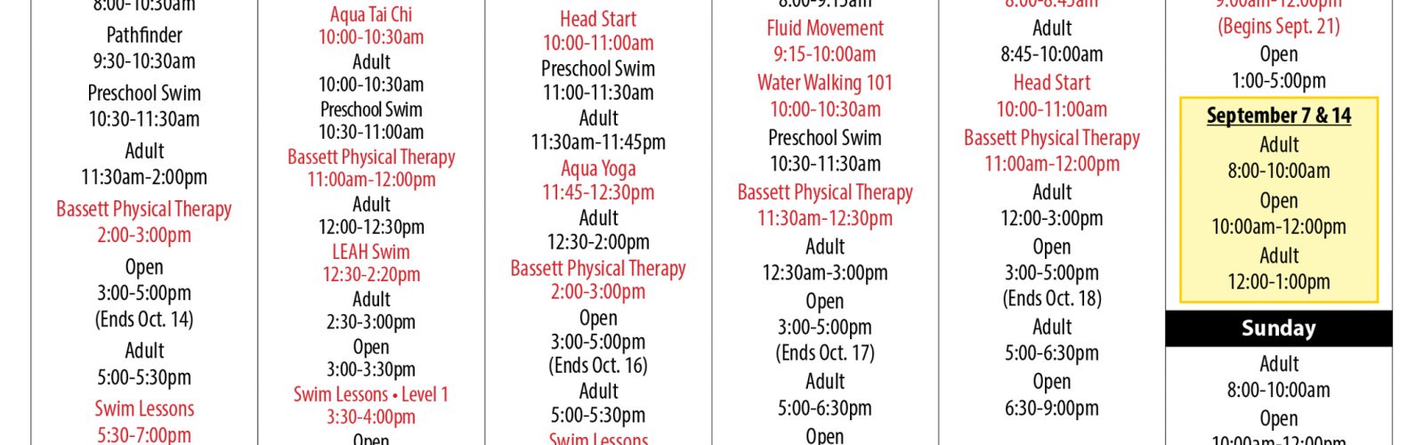 Teaching-Pool-Schedule-Fall-2019 | The Clark Sports Center Teaching-Pool-Schedule-Fall-2019 | The Clark Sports Center